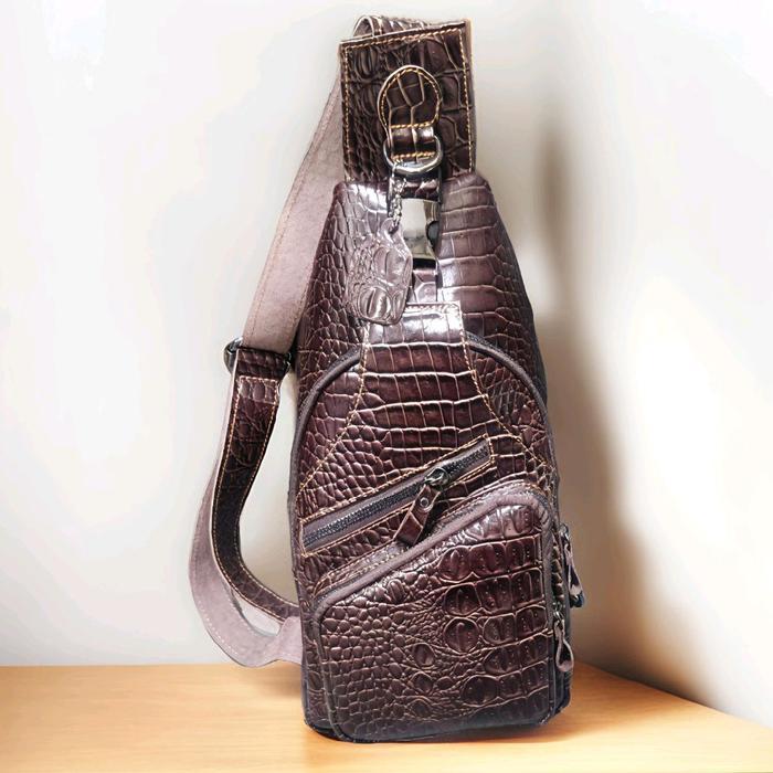 Sling Bag Pria Kulit Asli Motif Croco Premium - Sling Bag Dada