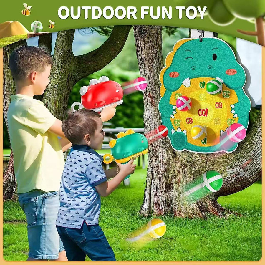 Cartoon Kids Dinosaur Sticky Ball Gun Toys Catapult Target Dart Board Shoot Sport Softball