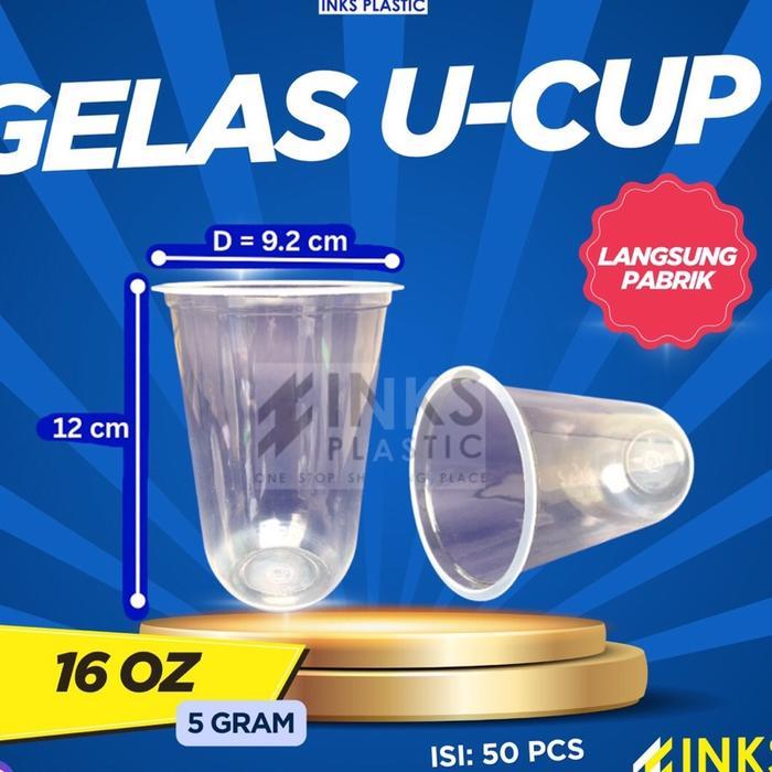 Terlaris Gelas Plastik 16 Oz U Cup Polos (50 Pcs)