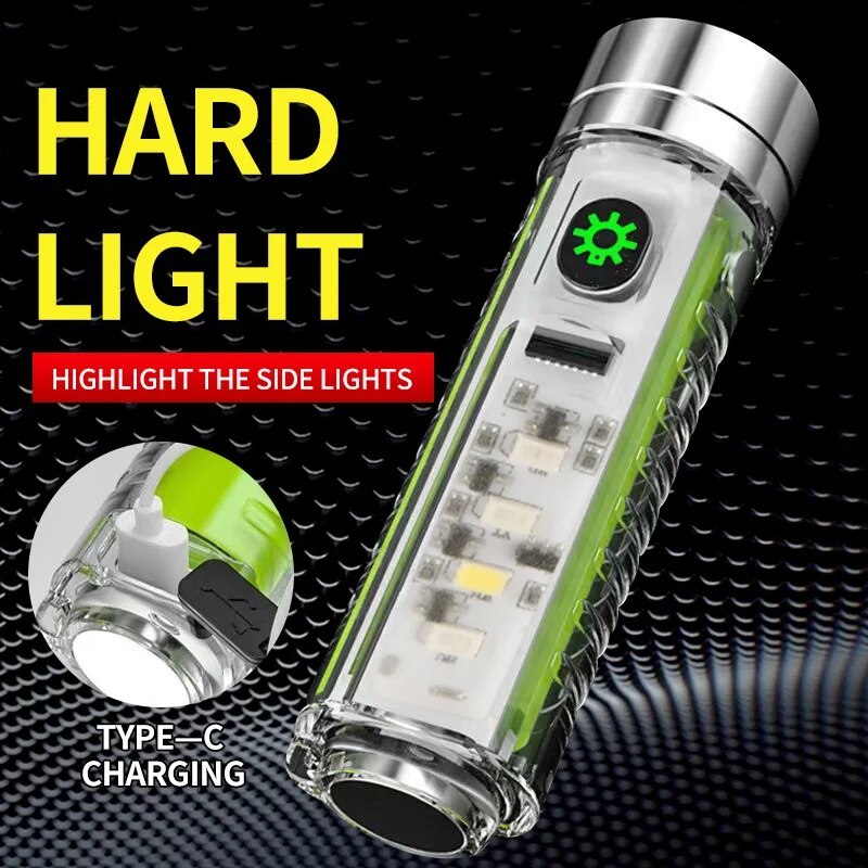 Usb C Rechargeable Led Flashlight Led Keychain Light With Tail Magnet Light Multifunction Portable