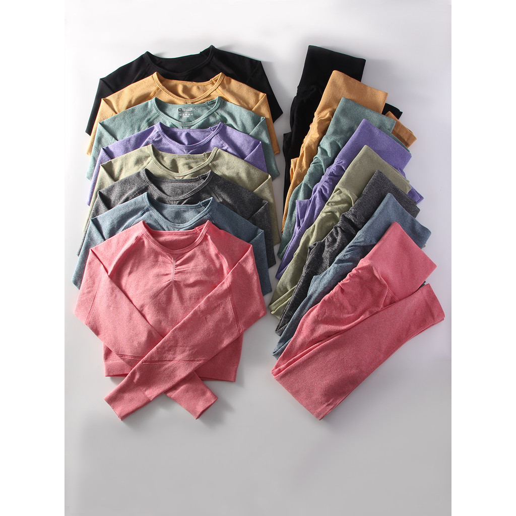 Women'S 2 Piece Seamless Yoga Sportswear Set Gym Wear Fitness Wear Long Sleeve Top High Waist