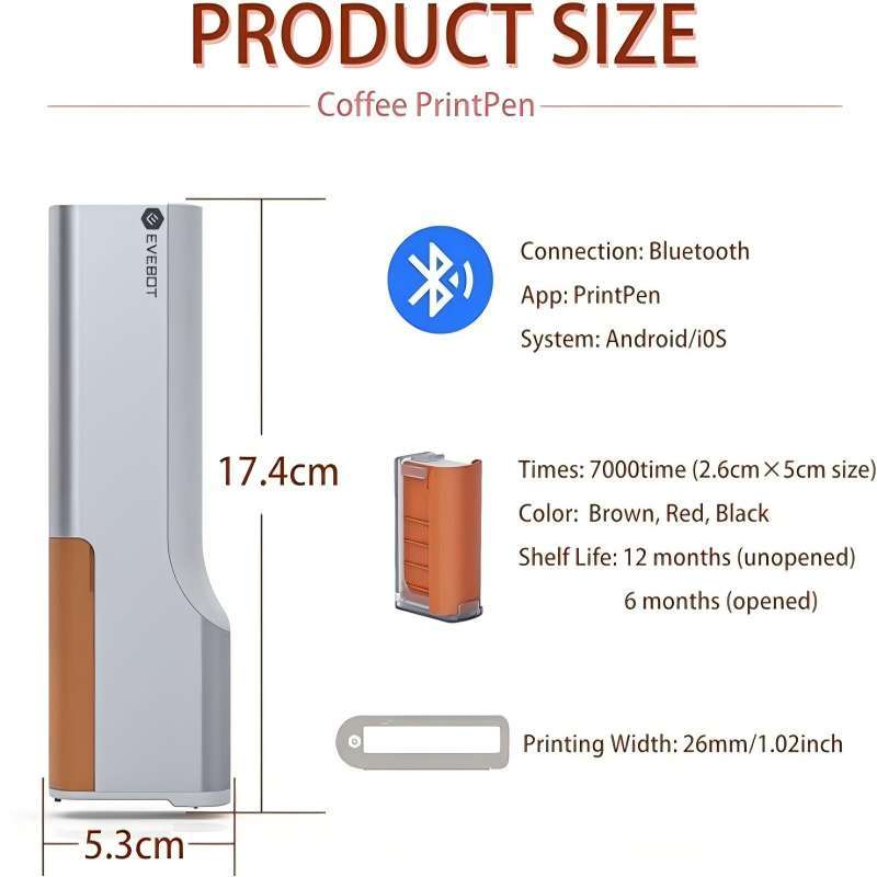 EVEBOT Food Grade Inkjet Printer Print Size 26*1000 MM With Steel Ruler Handheld HD Printing Pattern