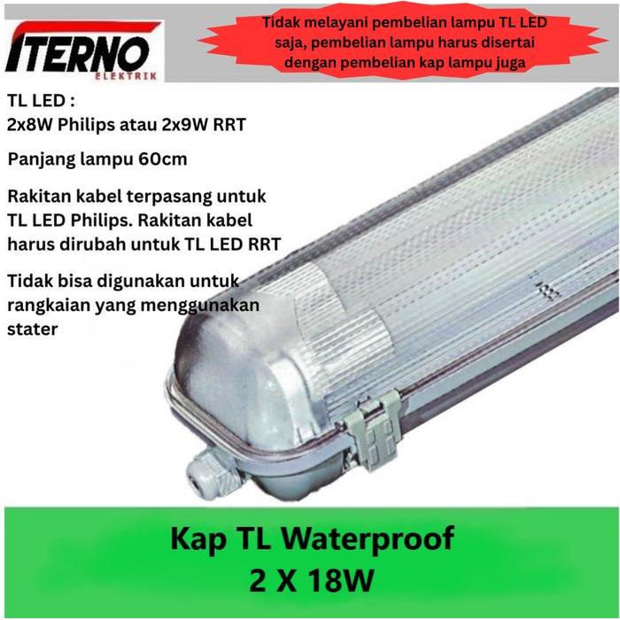 KAP LAMPU WATERPROOF 2X18 2X18W TL LED 2X8W IP65
