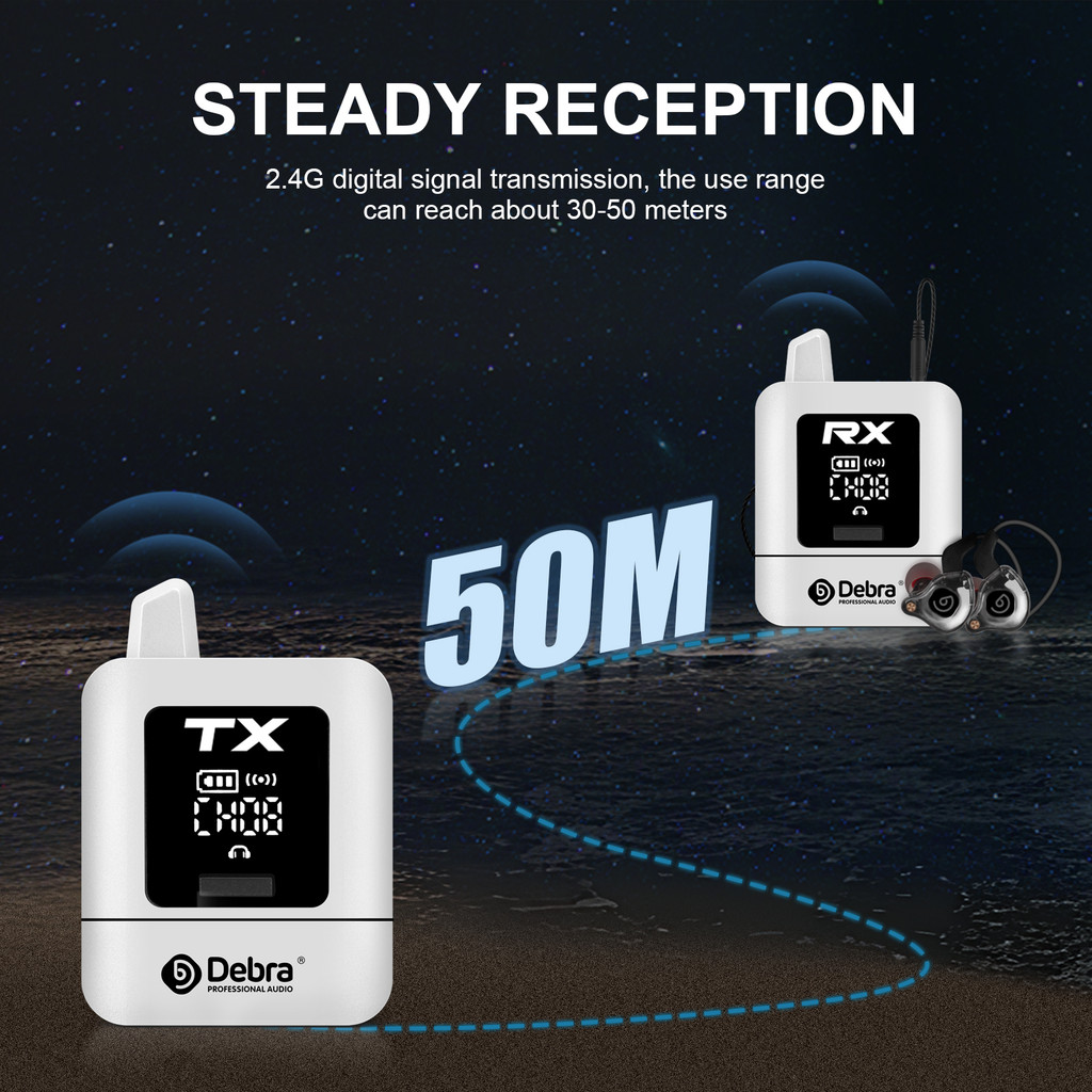 Debra Stereo Protable UHF IEM Wireless In-Ear Monitor System Audio-Mini Rechargeable for Music Audio