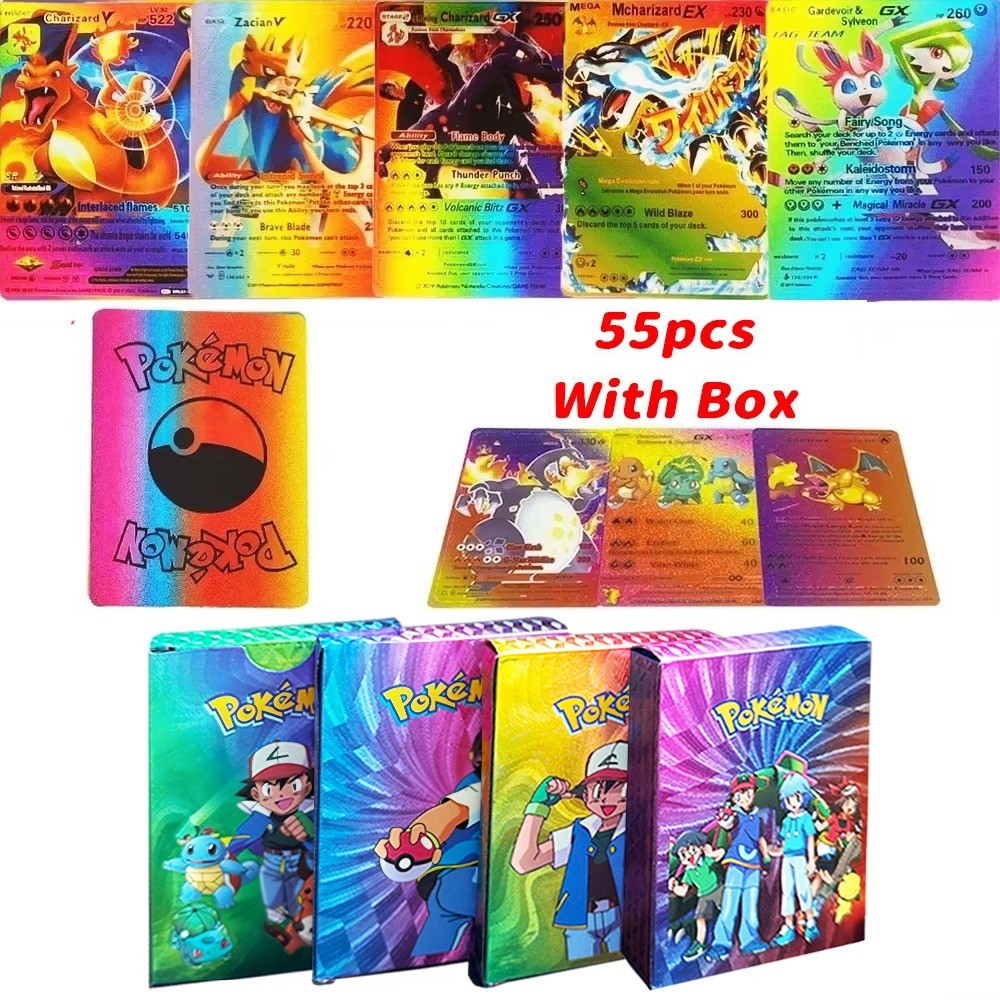 Pokemon Cards Francaise German Gold Spanish English Foil Gold Rainbow Cards VMAX GX V Card Game Card