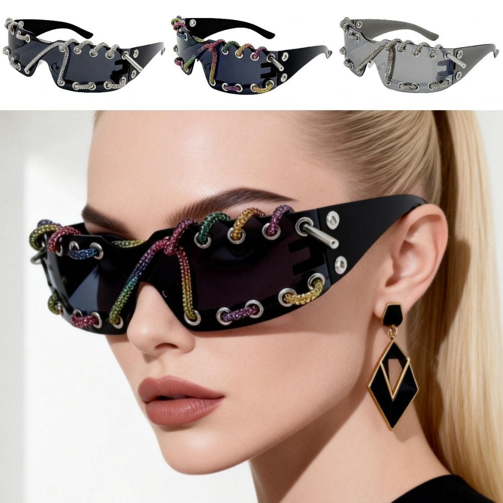 Rhinestone Chain Punk Sunglasses Lightweight Retro Trendy Sunglasses UV Protective Cool Streetwear