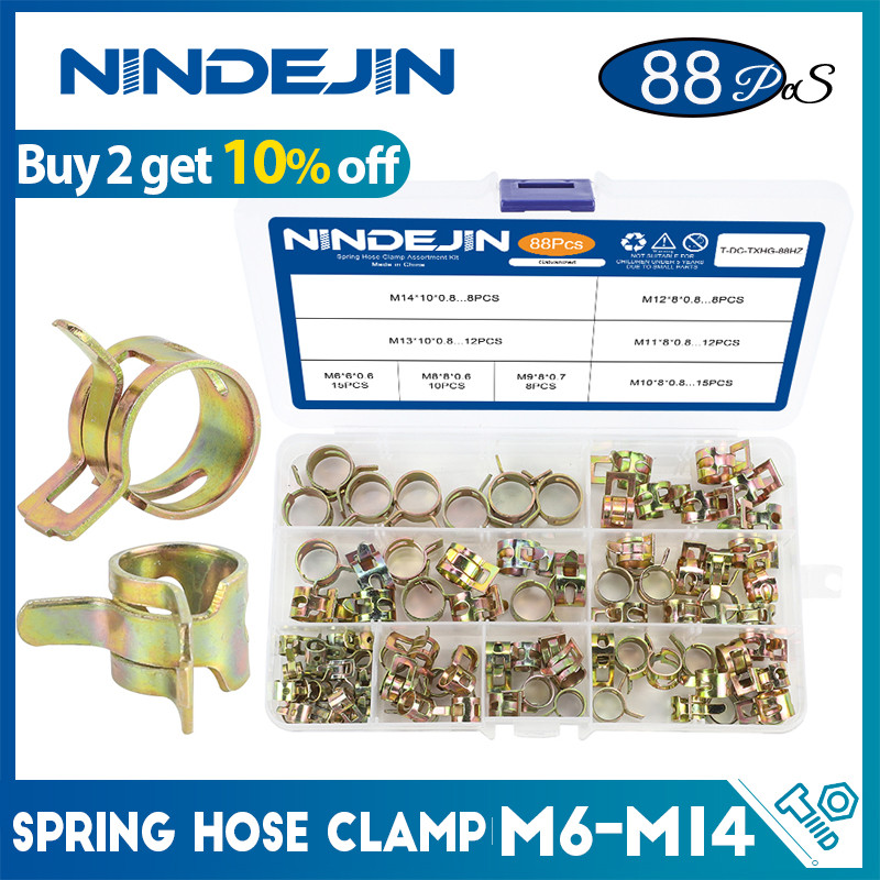 NINDEJIN 88pcs Spring Hose Clamp Zinc Plated M6-M14 Fuel Line Silicone Vacuum Hose Pipe Clamp Steel