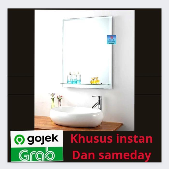 kaca cermin wastafel kotak dengan plangset / kaca cermin tembok ketebalan 5 mm