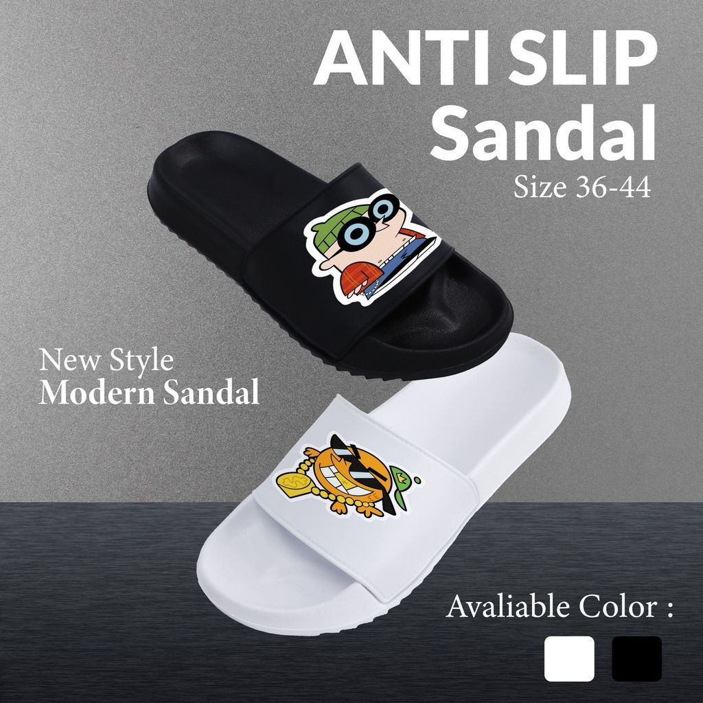 Sandal Wanita Pria Couple Anti Slip Desain Trendy Stiker Karakter Terbaru, Nyaman Indoor Outdoor, Si