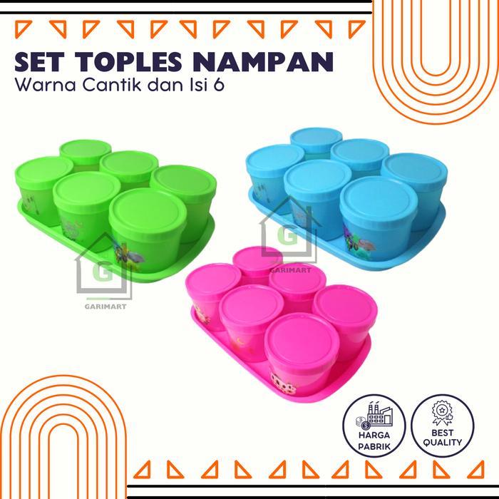 Set Toples Plus Nampan Topan Jajan Kue Kering Lebaran Hari Raya Isi 6 Aesthetic - Pink Biru Hijau