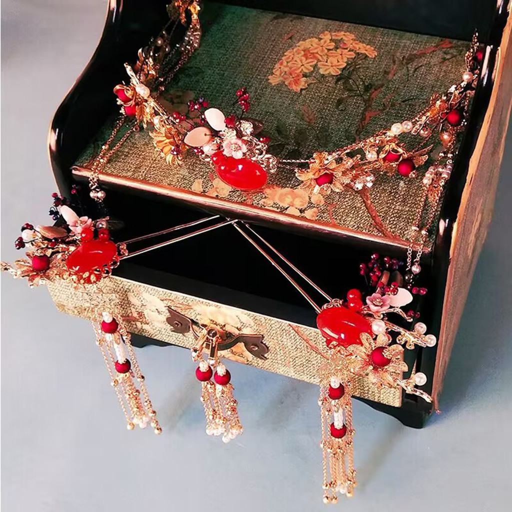 Tranditional Bride Crown Hairpins Headdress Chinese Style Wedding Xiuhe Headdress Ancient Hanfu Hair