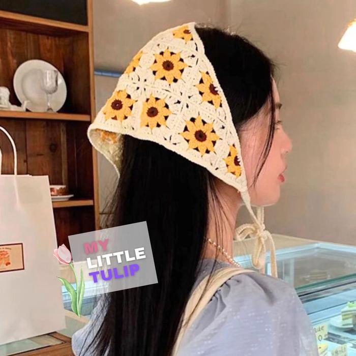 Terlaris Crochet Korea Cantik / Bandana Rajut Segitiga / Penutup Kepala Rajut Headband Rajut Merah