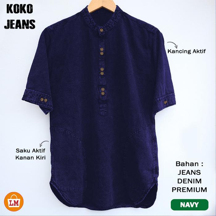 BAJU PRIA MUSLIM KOKO JEANS LENGAN PENDEK BAHAN DENIM M-XXL / 22083