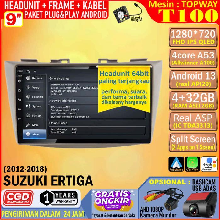 Langsung Diproses Paket Headunit Android 9 Inch + Frame + Soket Pnp Suzuki Ertiga 2012 Topway T100