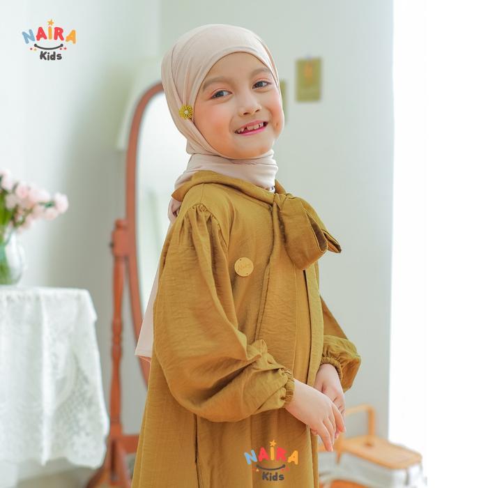 Naira Kids Gamis Anak Perempuan Mazaya Long Dress Bahan Polo Linen Saku Kerah Polos Katun Muslim
