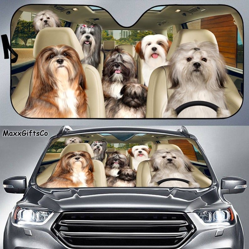 Lhasa Apso Car Sun Shade, Lhasa Apso Windshield, Dogs Family Sunshade, Dog Car Accessories, Car Deco