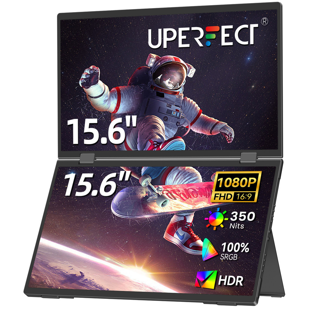 Uperfect 15.6" Stacked Foldable Dual Monitor Fhd 100% Srgb Laptop Screen Extender Portable Monitor