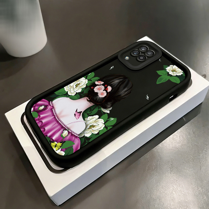 Casing Hp untuk Samsung Galaxy A22 M22 Case Gadis Berdaun Bunga Camera Protect Kekinian Cesing silik