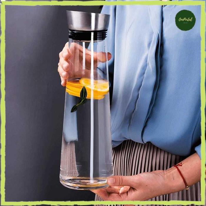 Botol Kulkas Pitcher Kaca Water Jug Tutup Stainless Steel 1500 ml