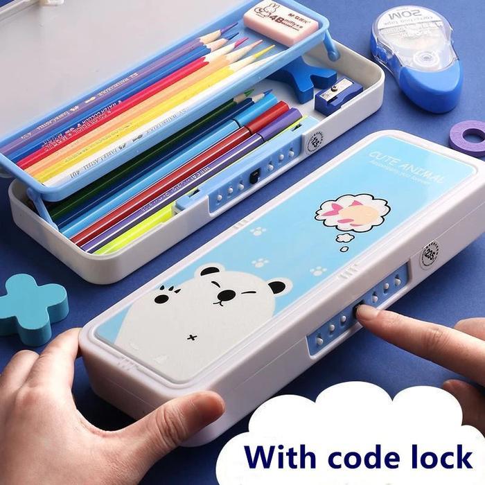 Kotak Pensil Anak 2 Tingkat Dengan Password / Sandi Tempat Pensil Karakter Lucu