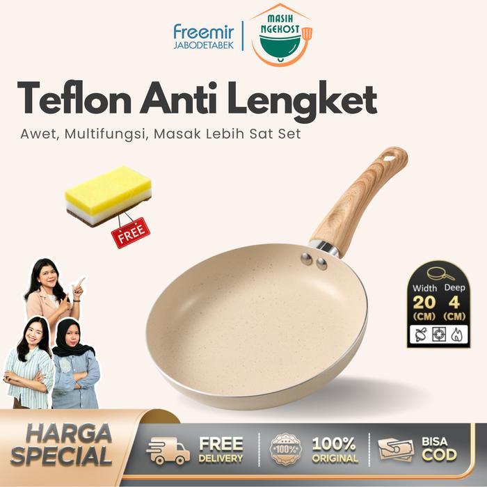 Terlaris [Mega Sale] Freemir Teflon Anti Lengket 20Cm Single Bottom Set Teflon+Spons Granit Teflon