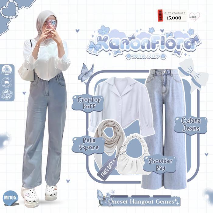 Indah - Cita Outfit Remaja Baju ( Tas + Hijab + Kemeja + Celana ) Outfit Casual Nyaman - ML 105