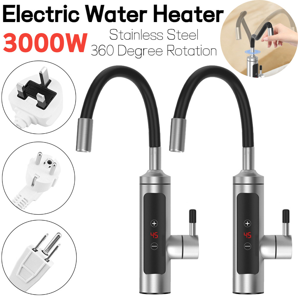 Keran Pemanas Air Listrik LCD 3000W Elemen Pemanas Air Instan Suhu Tinggi Pemanas Air Tanpa Tangki u