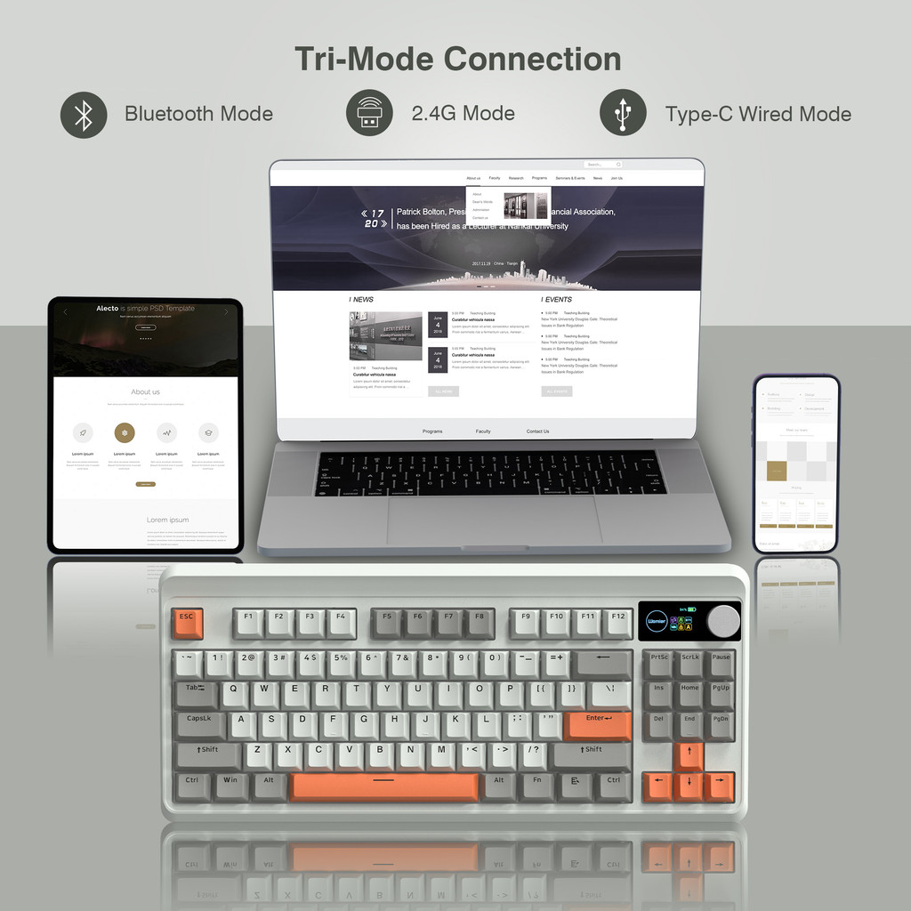 Womier M87 Pro Retro Grey Mechanical Gaming Keyboard Wireless Tri-Mode Hot-Swappable Custom OLED