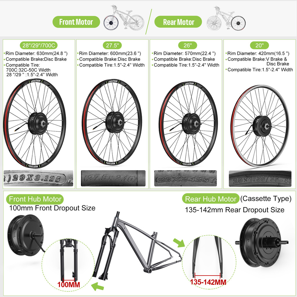 Bafang 48V 500W Front Rear Hub Motor Brushless Gear Bicycle Electric Bike Conversion Kit 20-29 Inch