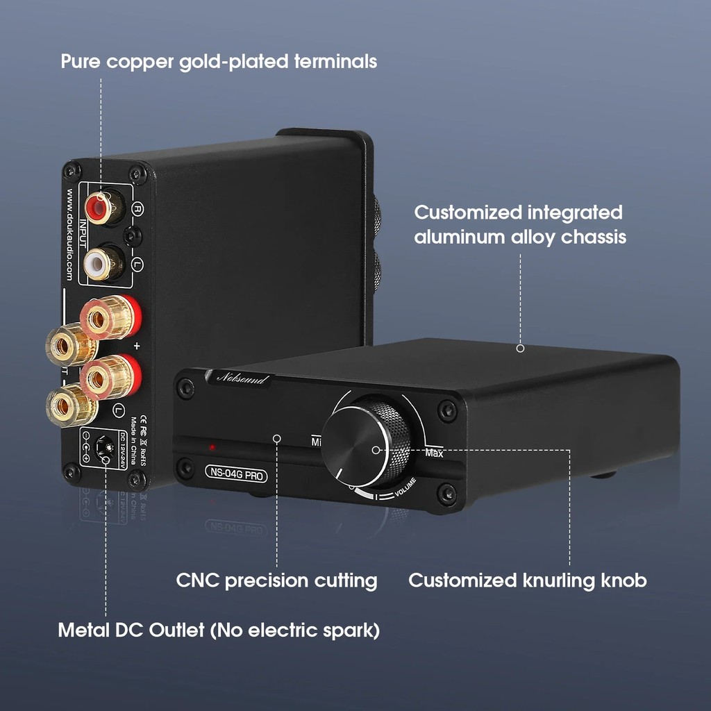 Douk Audio NS-04G PRO HiFi 2.0 Channel Mini Class D TPA3116 Digital Amplifier Stereo Audio Amp