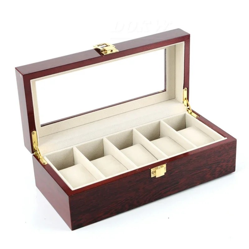 Wood piano painted watch box Lovers watch storage box Red wood glass skylight display durable