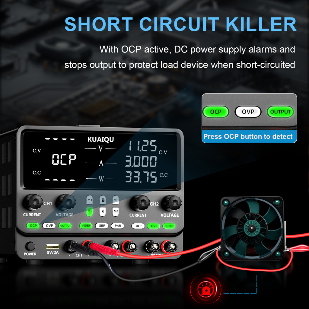 KUAIQU Dual Channel DC Adjustable Lab Power Supply With OCP/OVP, Negative Voltage Output,