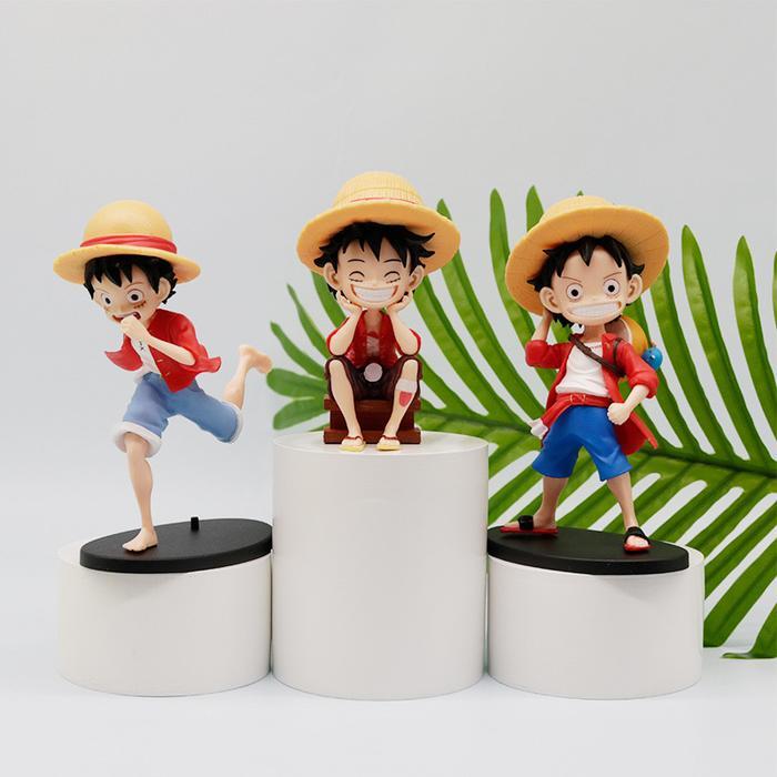 ACTION FIGURE ONE PIECE MONKEY D LUFFY Q VER. CHILDHOOD RUNNING LAUGHING SET 3 PCS TOPPER CAKE