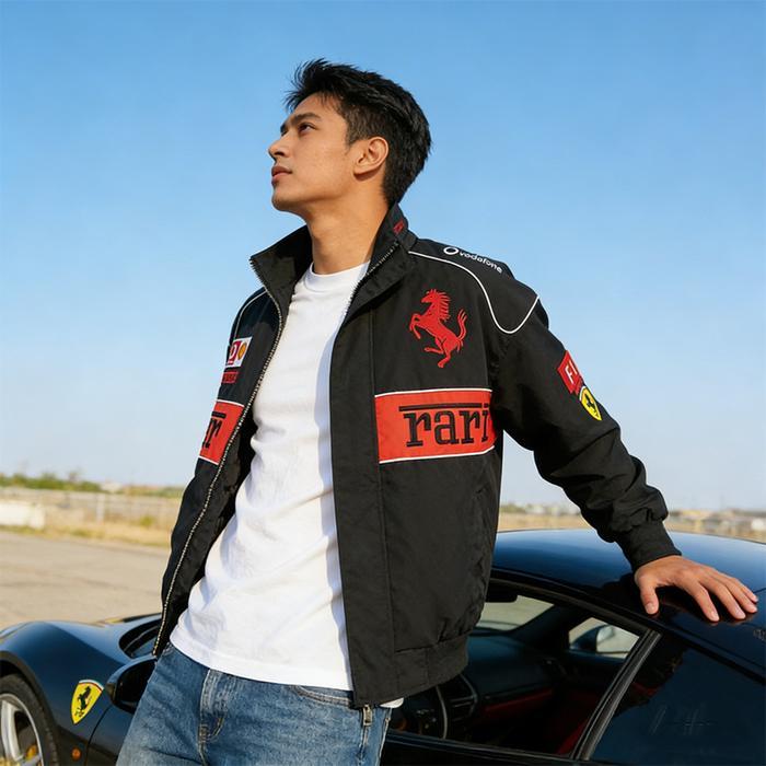 GTY Jacket Windbreaker Ferrari,Jaket Varsity Pria Vintage,Jeket Long Sleeve Parasut Olahraga