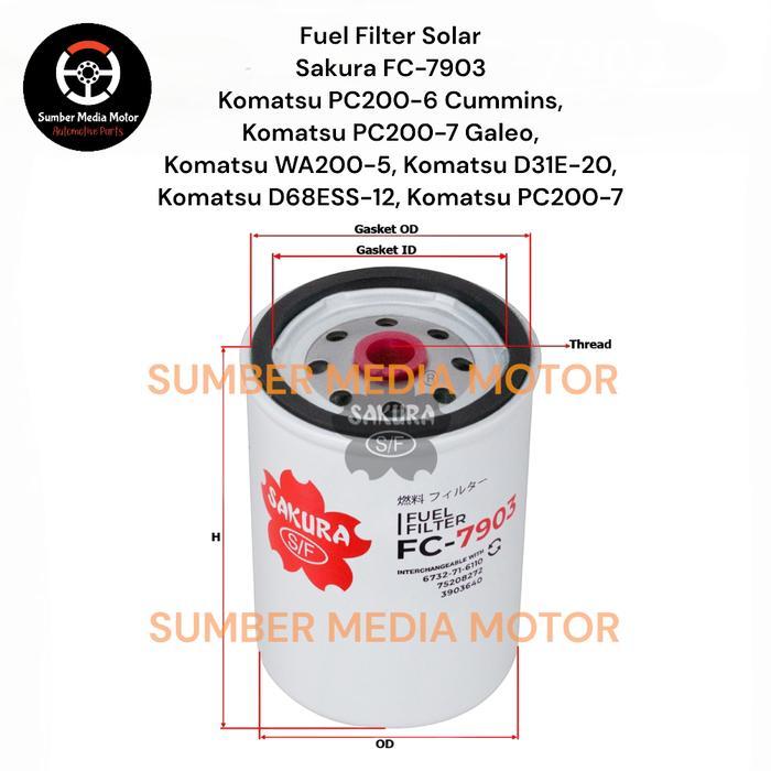Sakura Fuel Filter Solar Fc-7903 Komatsu Pc200-6 Cummins, Komatsu Pc200-7 Galeo, Komatsu Wa200-5,