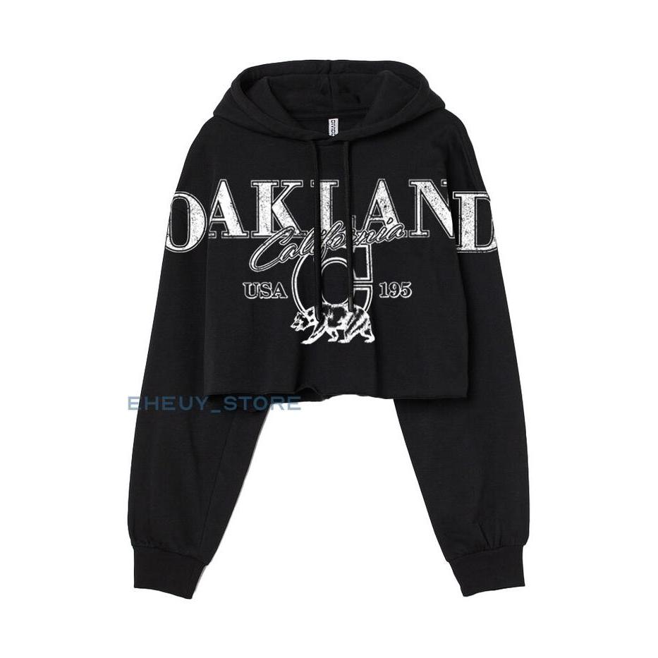 cnm Hoodie Crop Oakland Sweater Crop korean Hoodie Cropped Wanita Korean Style Bahan Lembut Fleece