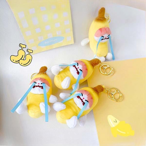 Promo Fashion Banana Cat Voice Keychain Banana Bag Pendant Cat Doll Funny Banana Cat Key Chain