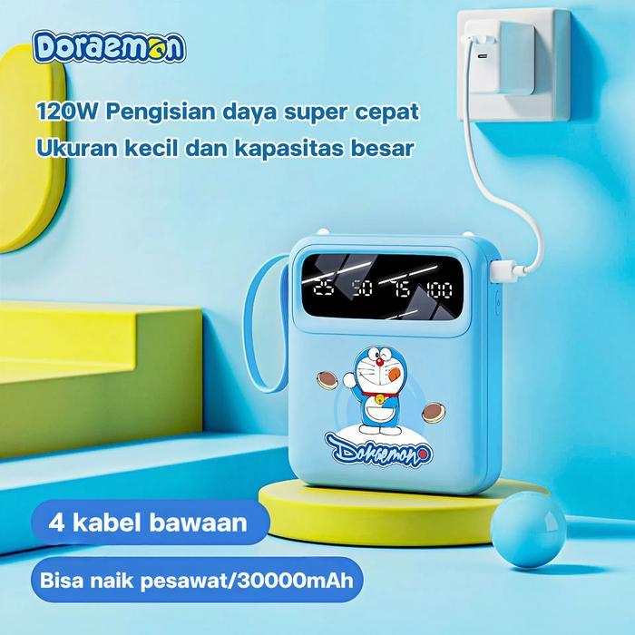 Acmic Techlife - Doraemon 120W Power Bank Ponsel 30000Mah Motif Kartun 4 Kabel Bawaan Kapasitas