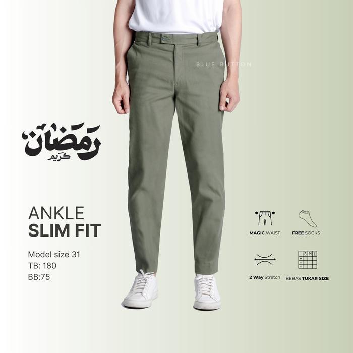 ASLI BLUEBUTTON Celana Chino Ankle Pants Slim Fit Celana Panjang Pria Sage READY STOCK