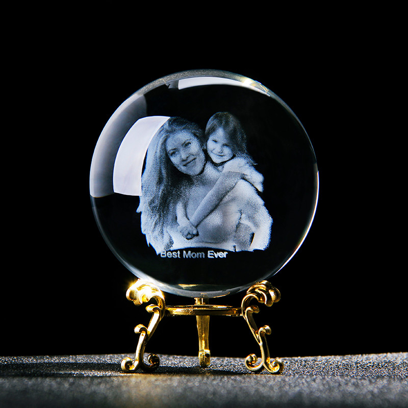 Terlaris 3D Laser Engraved Crystal Photo Ball with Base Personalized Keepsake