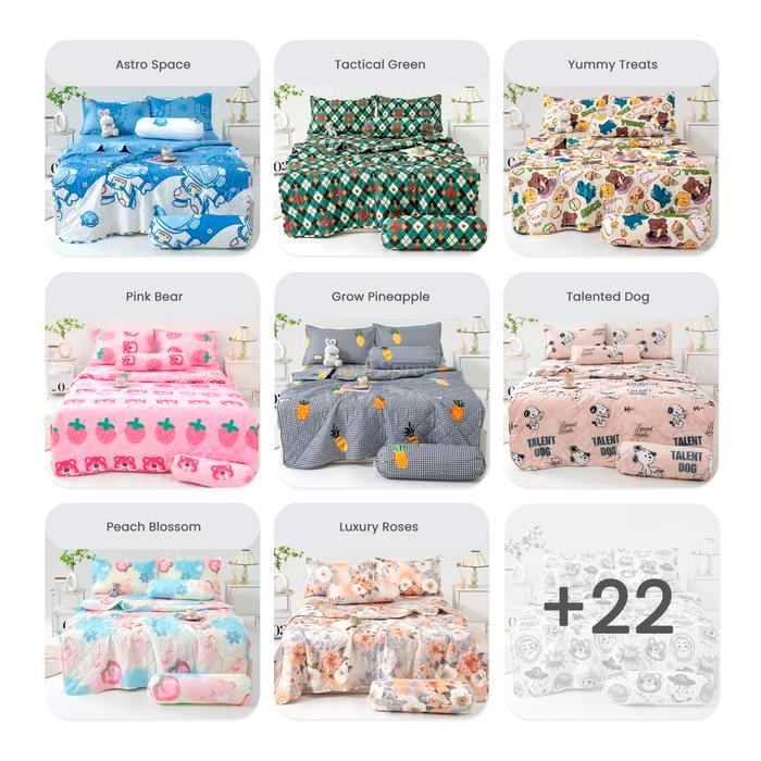 Flora Set Sprei Selimut Sarung Bantal Guling Kain Microtex Anti Luntur Set Sprei Selimut Tipis