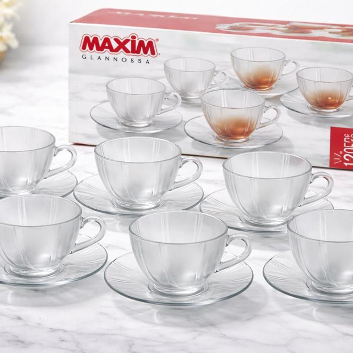 Maxim Cangkir Lepek Motif Isi 6 Set Set Cangkir & Tatakan Kaca Bening Transparan, Desain Cantik &