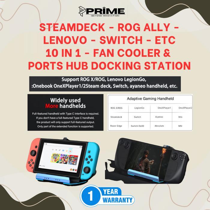 Steamdeck ROG Nintendo Switch Stand Holder & Kipas Cooler Fan Docking Station USB-C 10 in 1 Port Hub