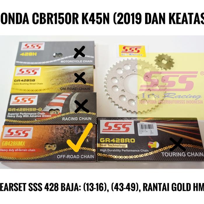 Gear Set Girset Sss 428 Honda Cb150R >2021 Cbr150R K45N K45R >2019 Cb150X 6 Lobang Rantai Gold Black
