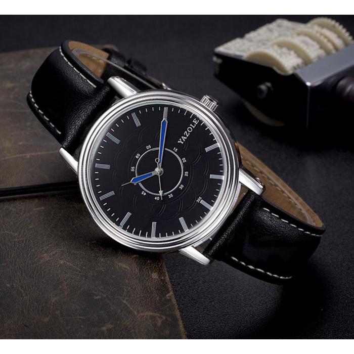 Jam Tangan Pria Anti Air Waterresistant 100% YAZOLE R 19 Strap Kulit Casual Business FREE BOX +