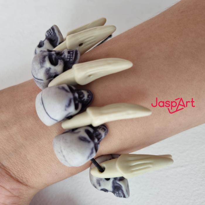 BRG BARU Gelang Tangan Aksen Kepala Tengkorak Gelang Tengkorak Taring Gelang Halloween Gelang Unik
