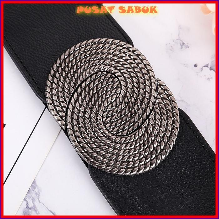 Belt Gesper Lebar Sabuk Ikat Pinggang Wanita Korea Obi Karet Elastis Cewek Gasper Besar Hitam