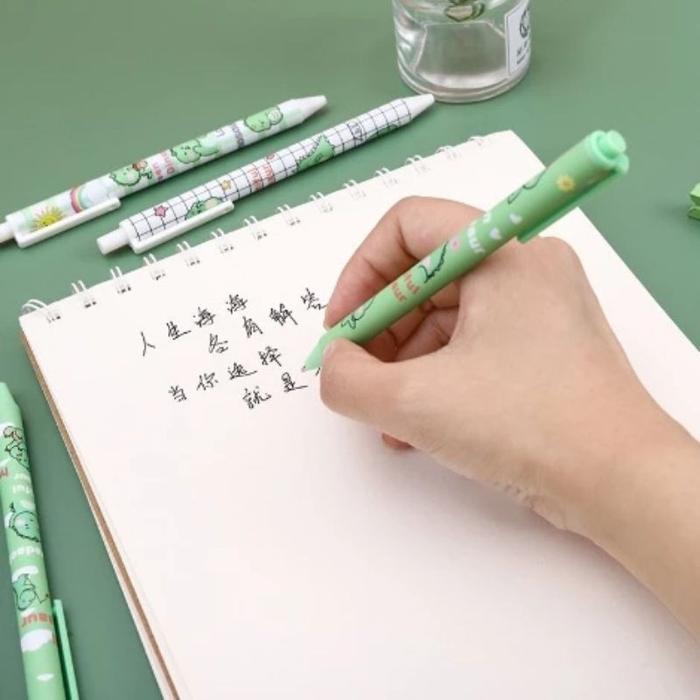 SET PULPEN PEN GEL 6 PC / MEKANIK MOTIF CARTOON / PULPEN GEL MEKANIK LUCU / PULPEN AESTHETIC Hitam