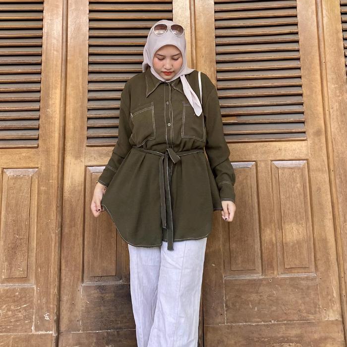 Zoey Tunik Free Belt Super Jumbo Ld 110-140 Bahan Crinkle Adem Jatuh Anti Kusut Atasan Airflow Pasti