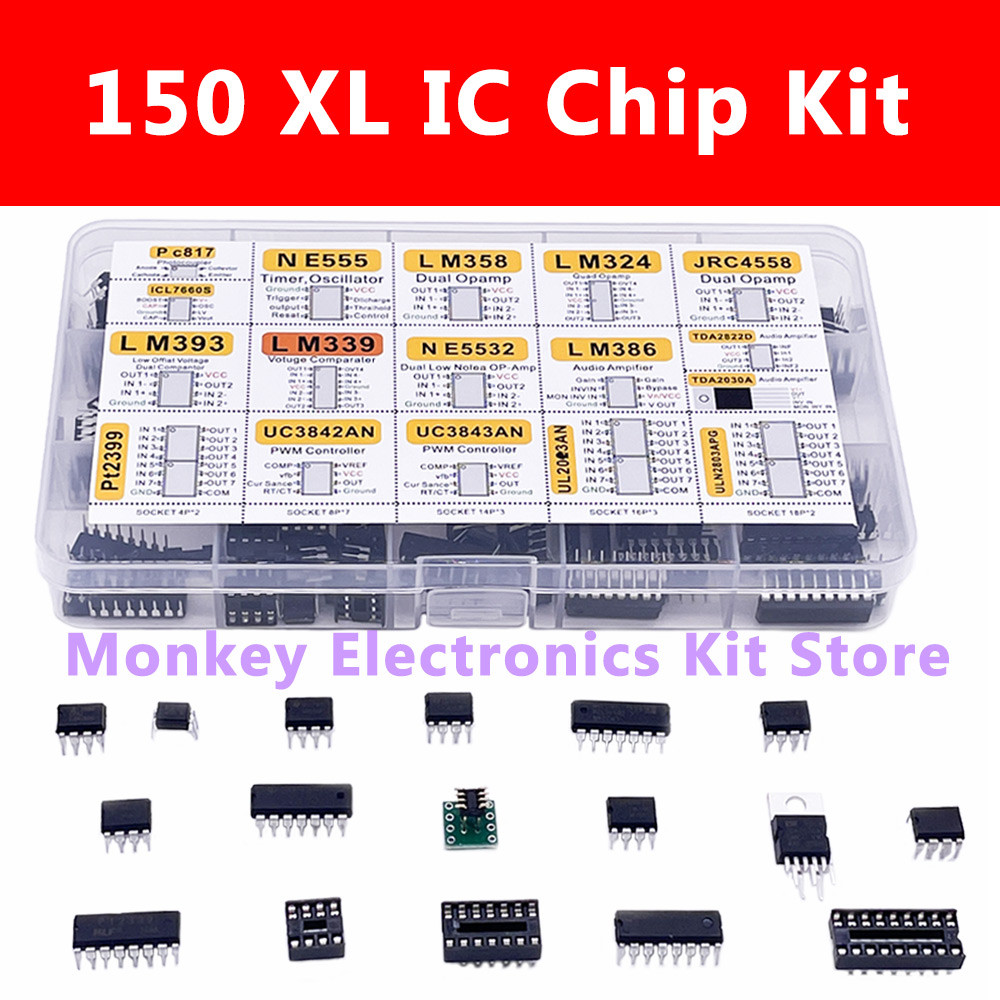 150pcs DIP Integrated Circuit Chip IC Boxed Chip Assortment Amplifier LM358 JRC4558 LM393 LM339